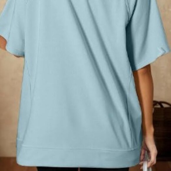 Dressin Sky Blue Soft Top Short Sleeve Hi-Lo Hem Boatneck Women Size XL - Picture 13 of 14